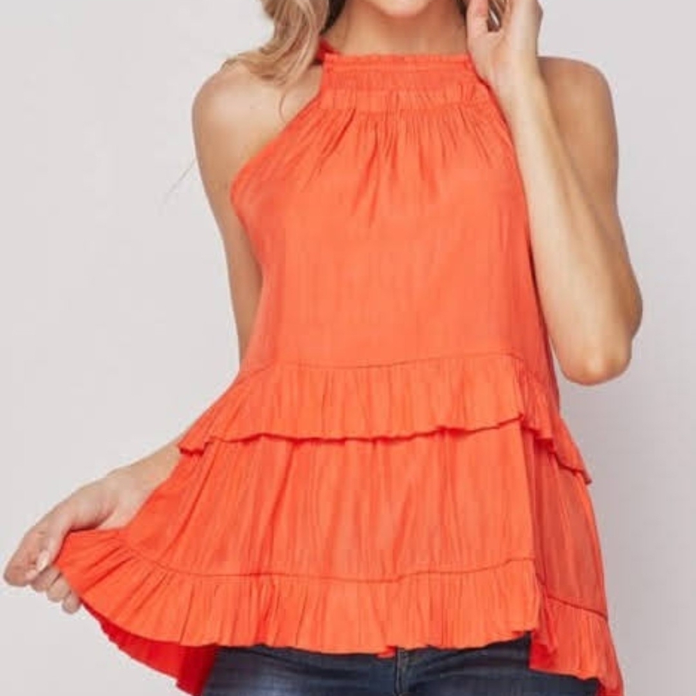 NWT, Gameday, Orange Halter Top, Ruffle Tiers